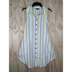 Boho Chic Linen Nylon Blend Striped Dress with Side Pockets – Size XS